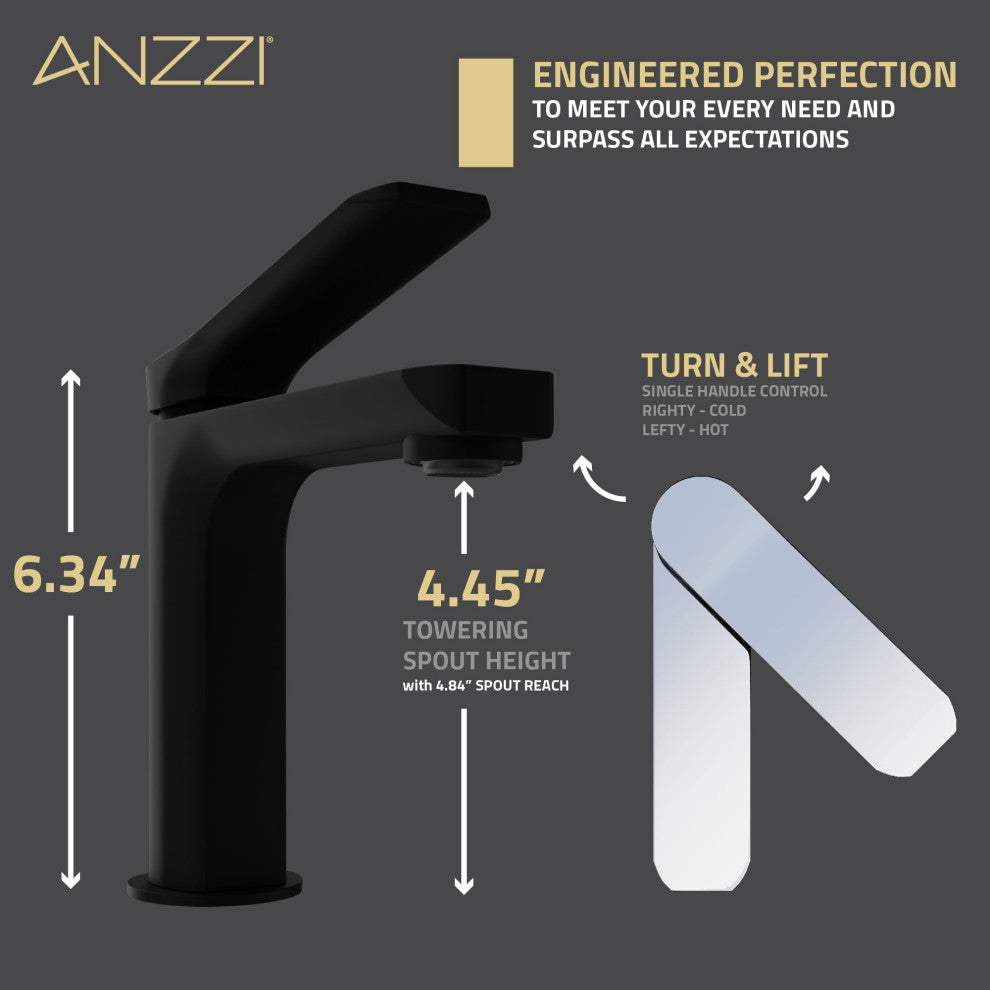 1-Handle Bathroom Faucet, Matte Black and Chrome