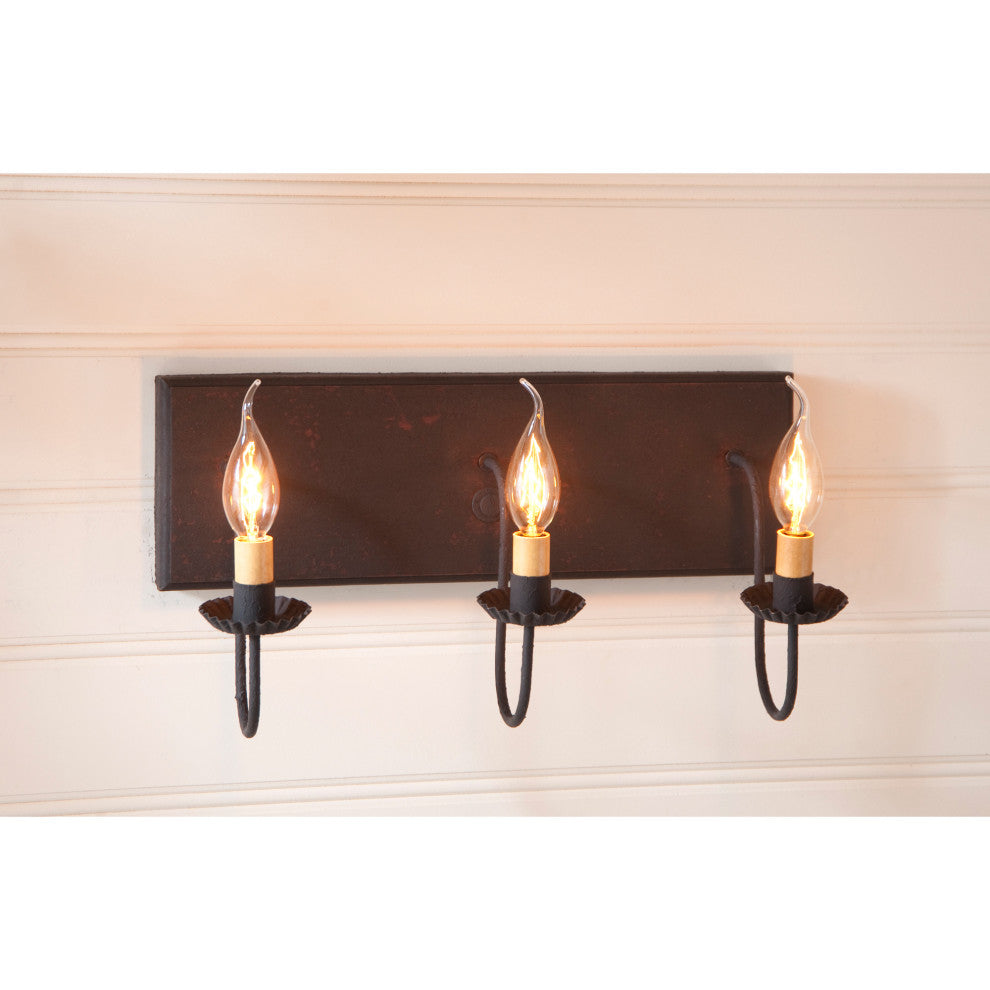 Three Arm Vanity Light in Hartford Red with Black Stripe