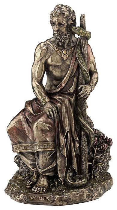 Asclepius, Greek God of Medicine, Holding Asklepian Statue
