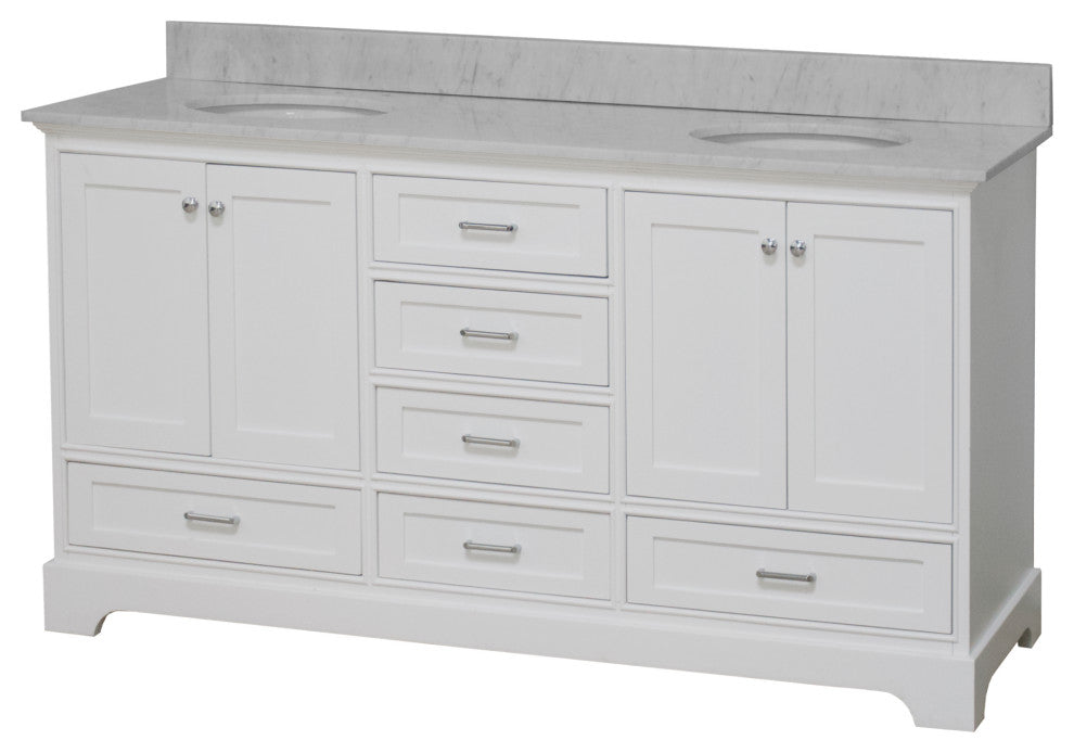 Harper 72" Double Bathroom Vanity, White, Carrara Marble