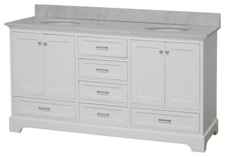 Harper 72" Double Bathroom Vanity, White, Carrara Marble