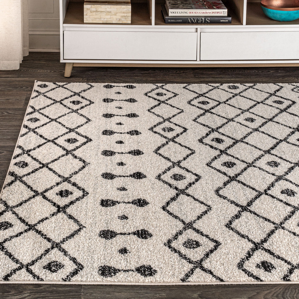 Aksil Moroccan Beni Souk Area Rug, Cream/Black, 4 X 6