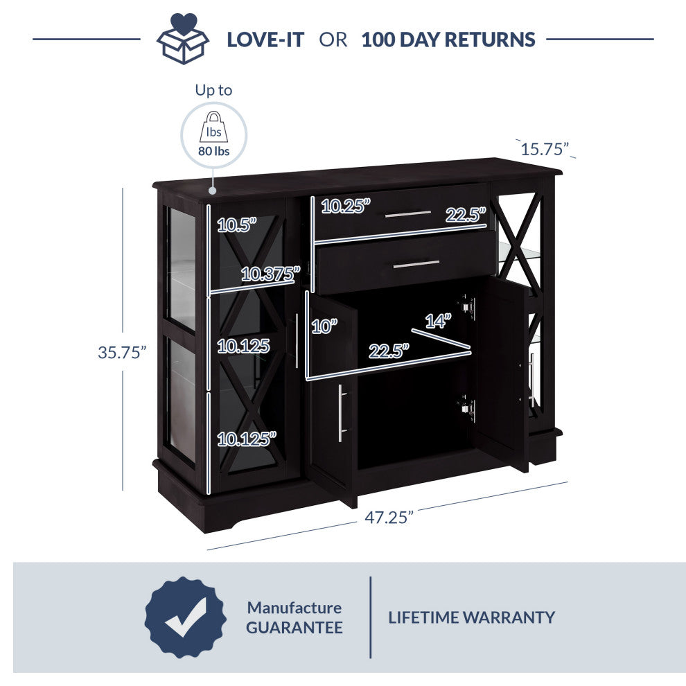Ryland 47" Wood Storage Sideboard Buffet Cabinet Console Table, Espresso