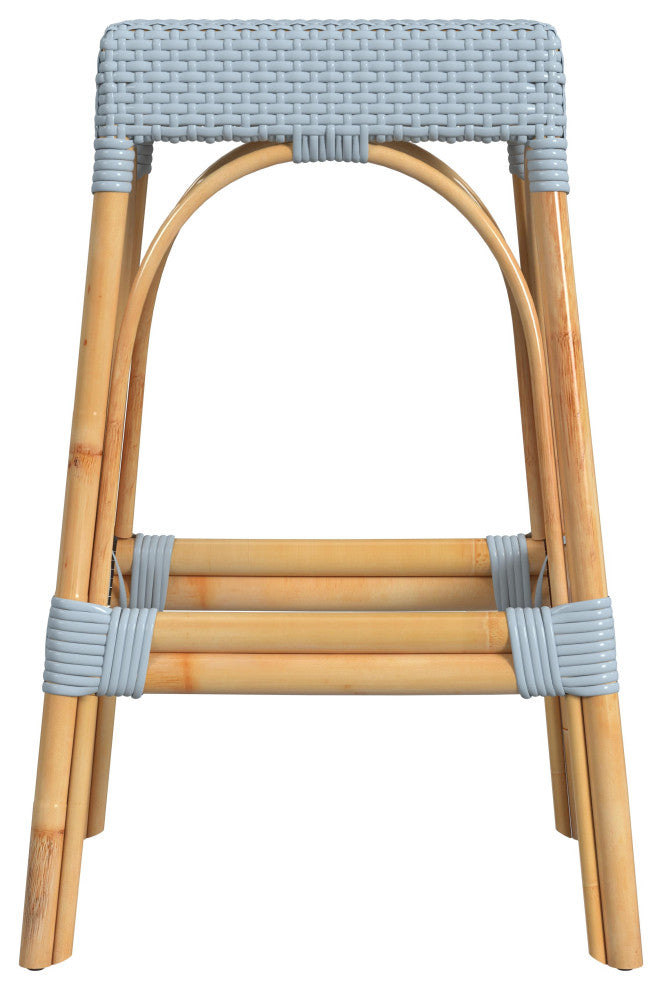 Tobias 30" Rectangular Rattan Barstool, Twilight Blue