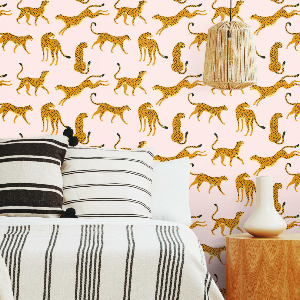 Pink & Orange Cheetah Cheetah Peel & Stick Wallpaper
