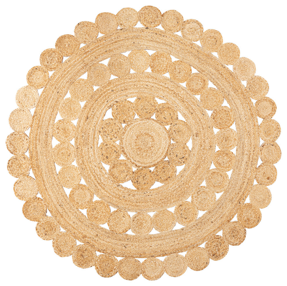 Daisy Hippy Jute Medallion Circle Natural Round Area Rug, 4' Round