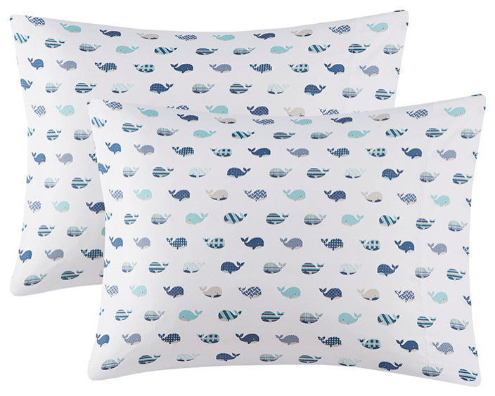 Mi Zone Printed Microfiber Sheet Set, Blue Whales
