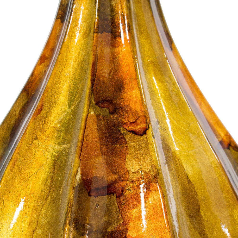 HomeRoots Kya Copper Brown Amber Foil and Lacquer Teardrop Vase
