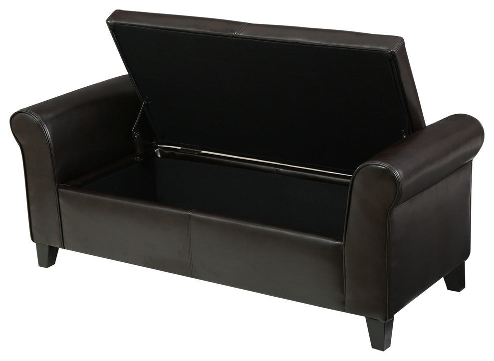 GDF Studio Hayes Contemporary Upholstered Storage Ottoman Bench with Rolled Arms, Brown
