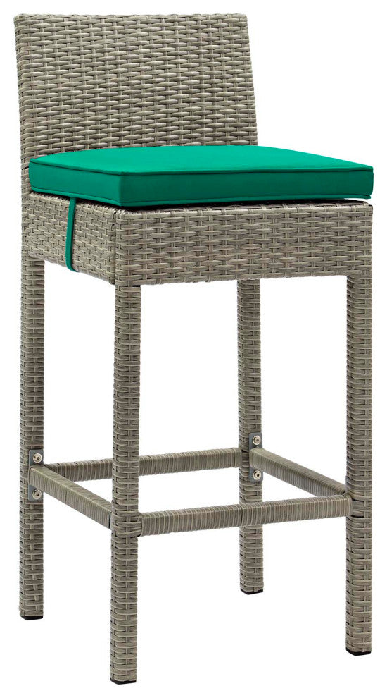 Light Gray Green Conduit Bar Stool Outdoor Patio Wicker Rattan Set of 2