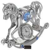 Chrome Plated Crystal Studded Silver Rocking Horse Desk Clock Ornament