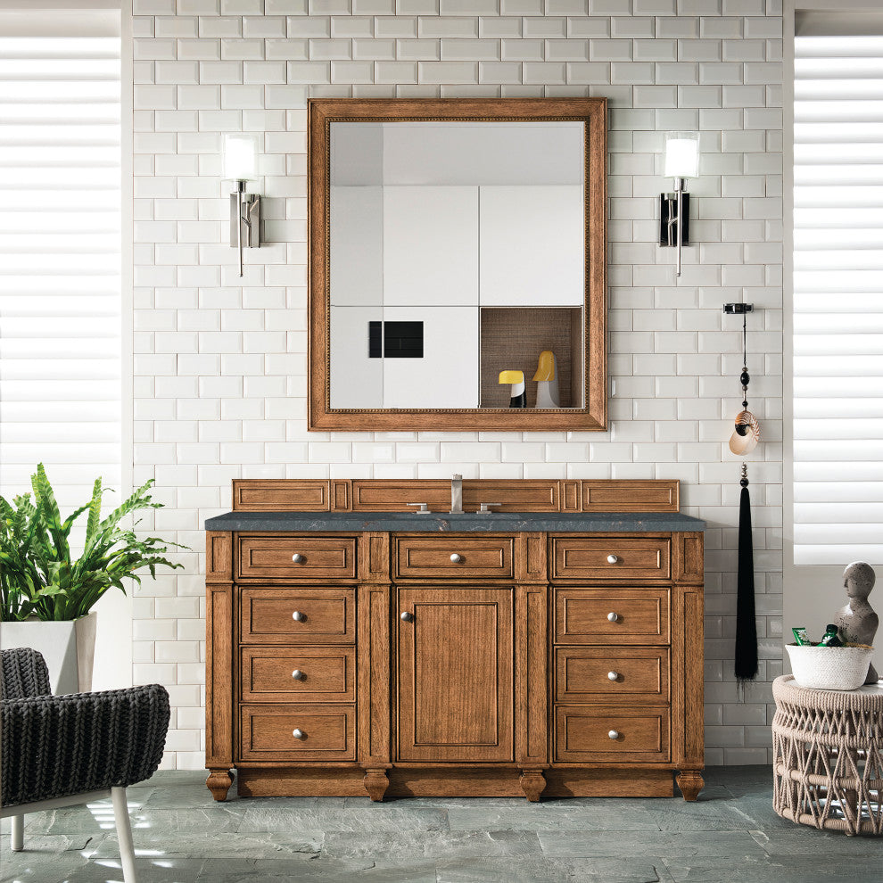 Bristol 60" Single Vanity, Saddle Brown, Parisien Bleu Quartz