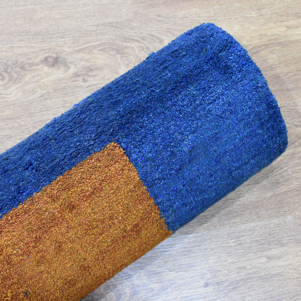 HAND KNOTTED LOOM SILK ECO-FRIENDLY RUG-6'x9',Rectangle,Orange  Blue,Contemporar