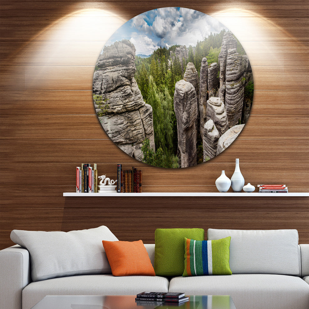 Beautiful Rocks In Bohemian Paradise, Landscape Disc Metal Artwork, 23"