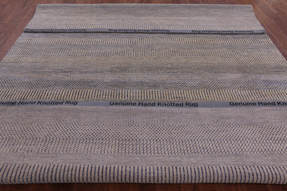 9' 0" X 12' 1" Savannah Grass Wool and Silk Handmade Rug Q11994