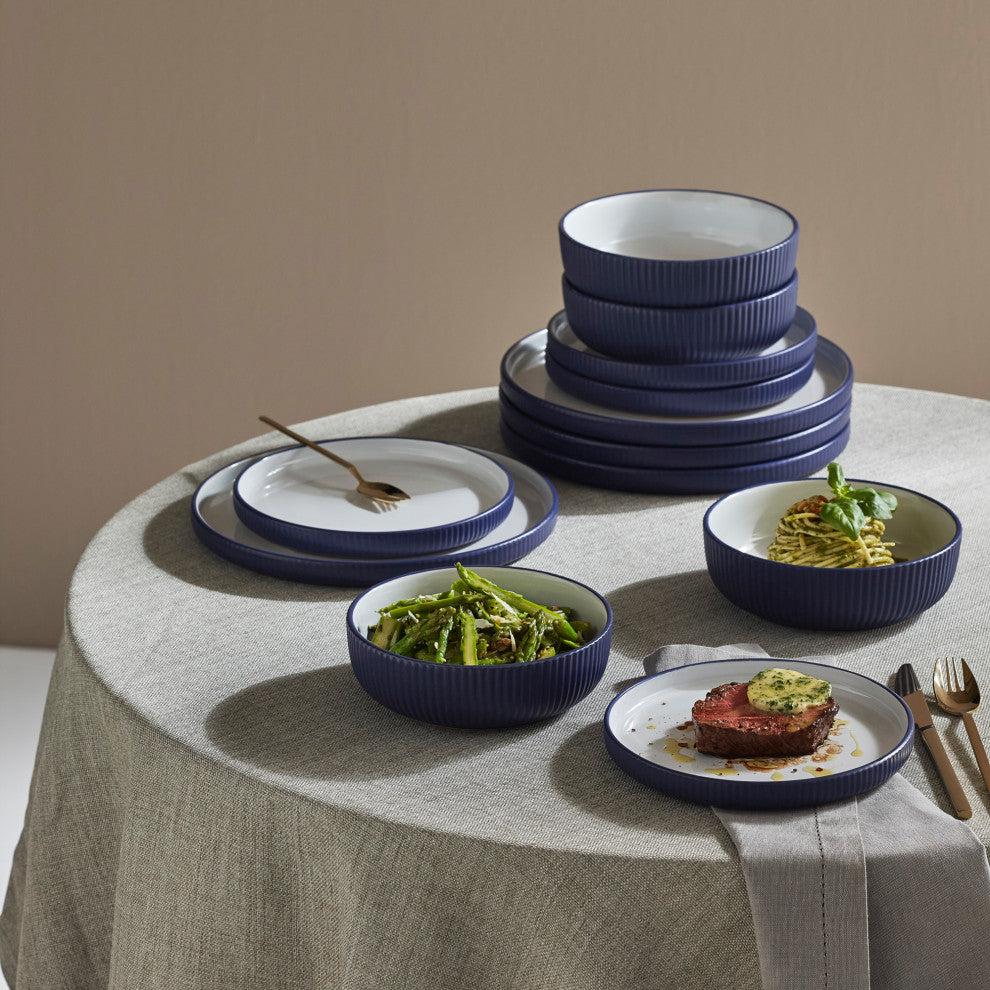 Christian Siriano Laro Stoneware 12 Piece Dinnerware Set, Dark Blue