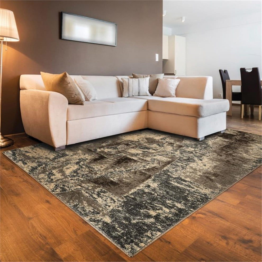 Linon Masters Man Power Loomed Polypropylene 8'x10'3" Area Rug in Gray