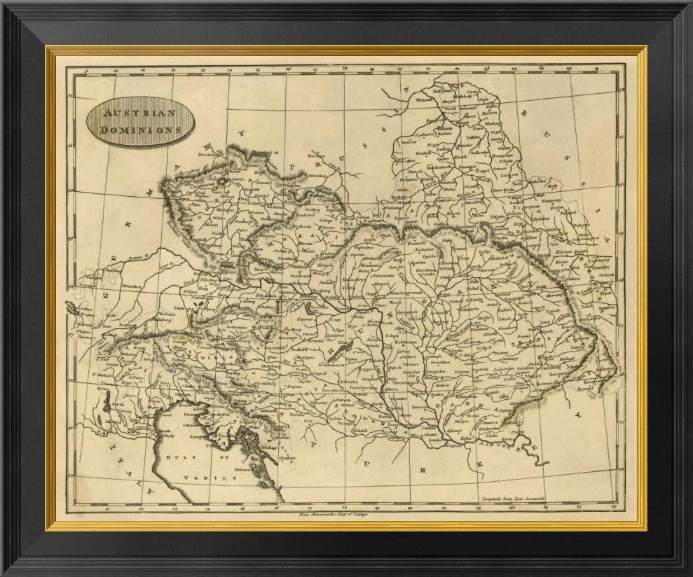 "Austrian Dominions, 1812" Framed Canvas Giclee by Aaron Arrowsmith, 26"x22"