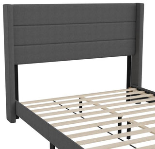 Hollis Upholstered Platform Bed with Wingback Headboard w/Mattress Foundation, Charcoal, Queen