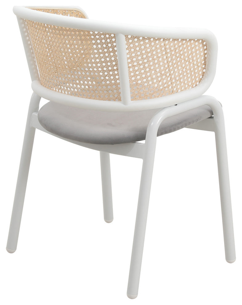 LeisureMod Ervilla Dining Armchair With White Steel Base Set of 2, Gray