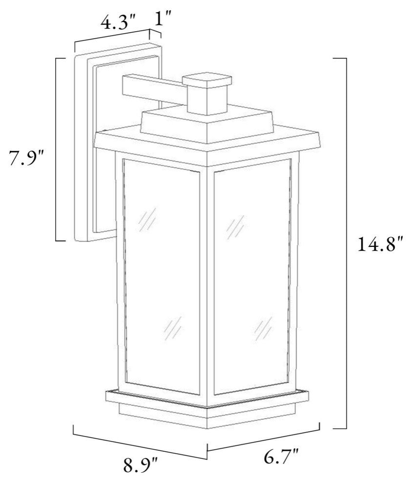 LNC 1-Light Matte Black Transitional Outdoor Wall Sconce, 15"H