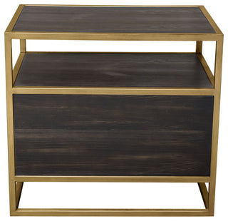 Empire 2-Door End Table, Dark Brown Veneer With Hand brushed Gold Metal Frame