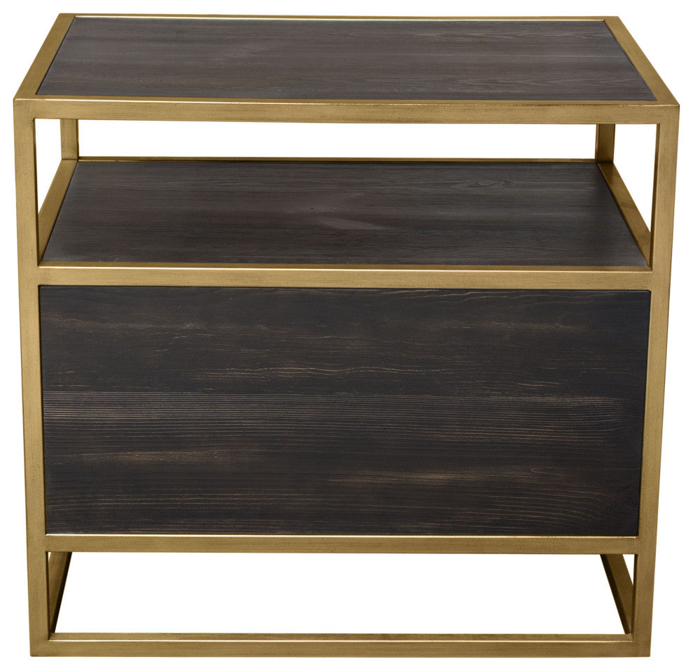 Empire 2-Door End Table, Dark Brown Veneer With Hand brushed Gold Metal Frame