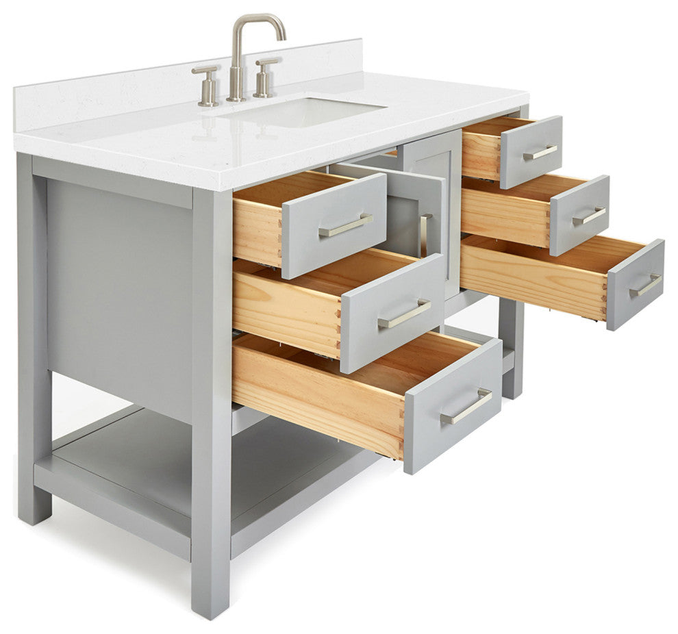 Ariel Magnolia 48" Single Rectangle Sink Vanity, Carrara Quartz, Gray