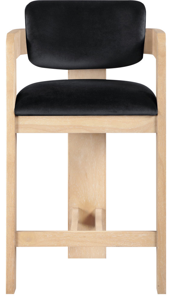Sacha Upholstered Bar and Counter Stool, Black, Velvet, Natural