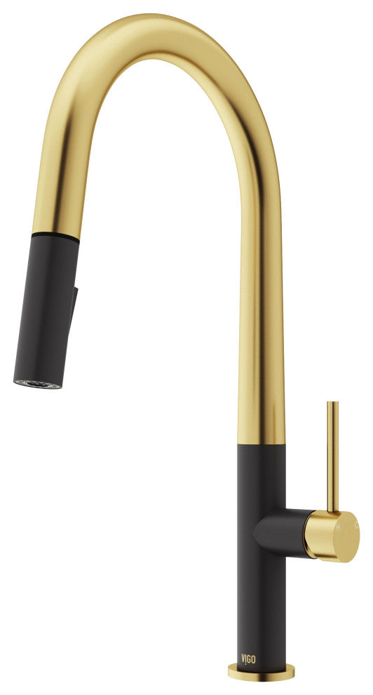 VIGO Greenwich 18" H Single Handle Pull-Down Sprayer Kitchen Faucet, Matte Brushed Gold/Matte Black, No Sensor, Without Extras