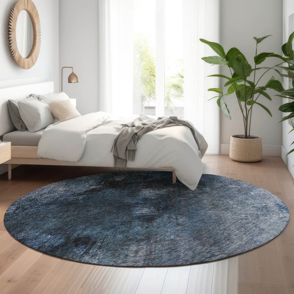 Premium Machine Washable Mayfield AMF590 Blue 8' x 8' Round Rug