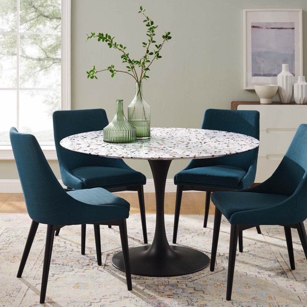 47" Dining Table, Round, White Black, Metal, Modern, Bistro Hospitality