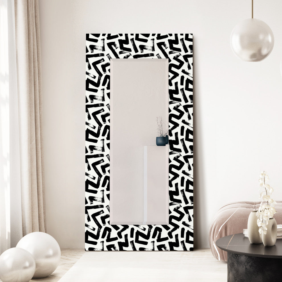 "Intertwined" Rectangular Beveled Leaner Mirror on Tempered Art Glass, 72" X 36"