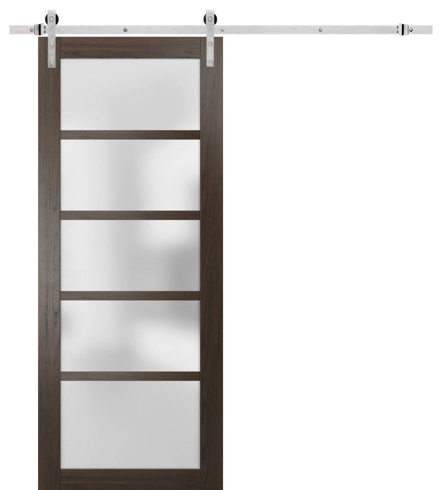 Barn Door 18 x 96 Frosted Glass, Quadro 4002 Chocolate Ash, Silver 6.6' Rail