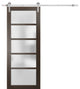 Barn Door 18 x 96 Frosted Glass, Quadro 4002 Chocolate Ash, Silver 6.6' Rail