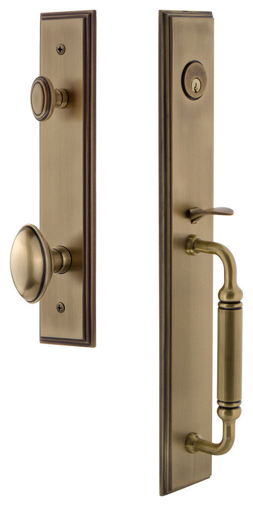 Carre' 1-Piece Handleset, C Grip and Eden Prairie Knob, Vintage Brass, 842314