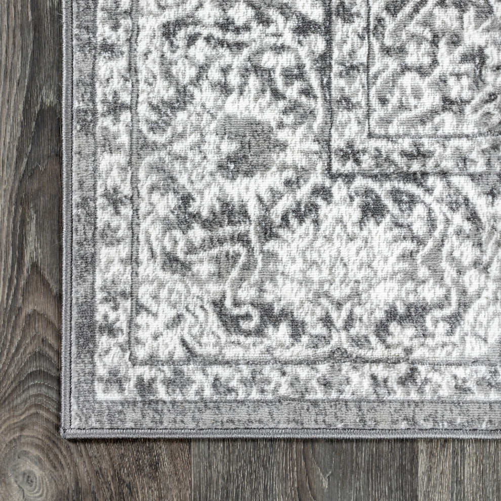 Modern Persian Vintage Medallion Light Grey 6' Square Area Rug