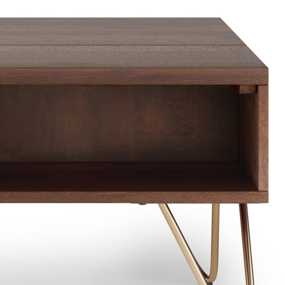 Hunter Lift Top Coffee Table in Oak Veneer, Umber Brown and Gold