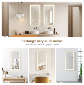 Beijing Rectangular Frameless LED Wall Bath Vanity Mirror, Acrylic, 18"w X 40"h