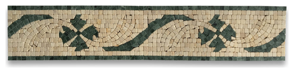 Marble Mosaic Border Listello Accent Tile Clover Green 4.7x12 Polished, 1 piece