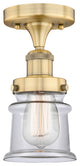 Canton-1 Light 5" Semi-Flush Mount-Brushed Brass, Clear Glass Shade