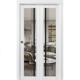 Bi-fold Doors 48 x 96 | Lucia 2566 White Silk Clear Glass | Sturdy Tracks