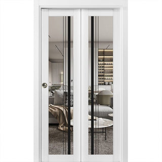 Bi-fold Doors 48 x 96 | Lucia 2566 White Silk Clear Glass | Sturdy Tracks