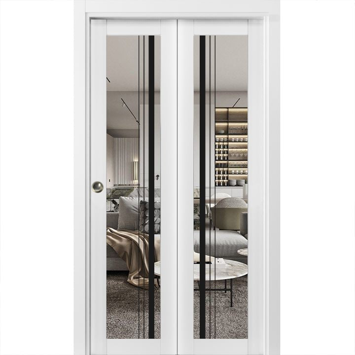 Bi-fold Doors 48 x 96 | Lucia 2566 White Silk Clear Glass | Sturdy Tracks