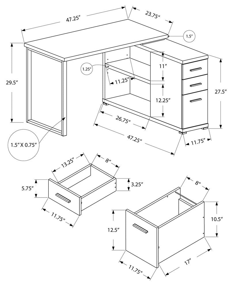 Computer Desk - Grey Left Or Right Facing Corner