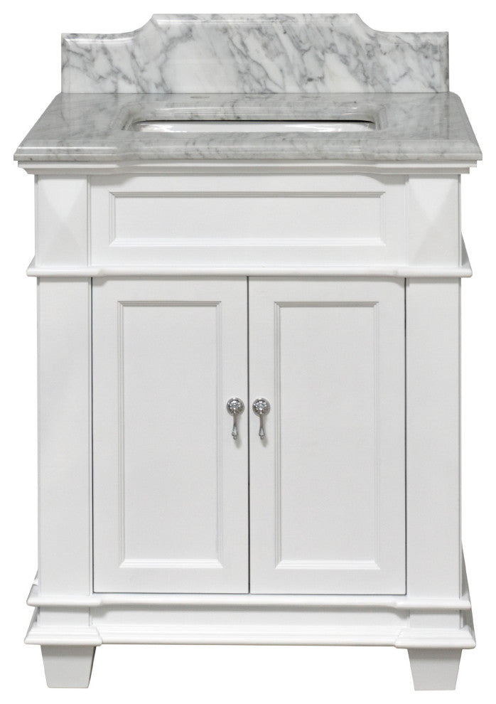 Elizabeth 30" Bathroom Vanity, Base: White, Top: Carrara Marble