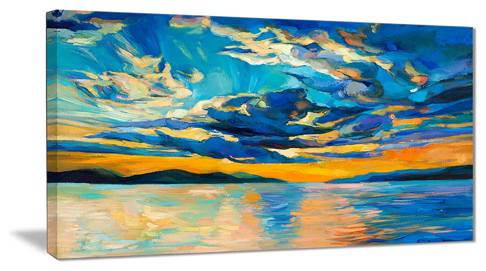 "Orange Sunset With Blue Sky" Canvas Print
