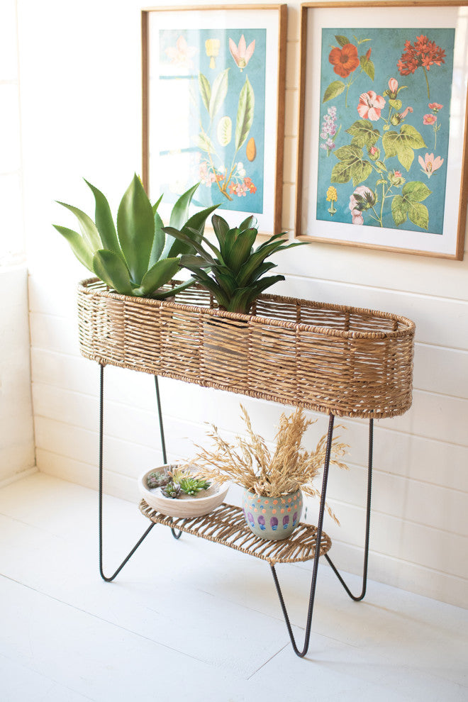 Kalalou A6305 Large Oval Seagrass And Iron Planter