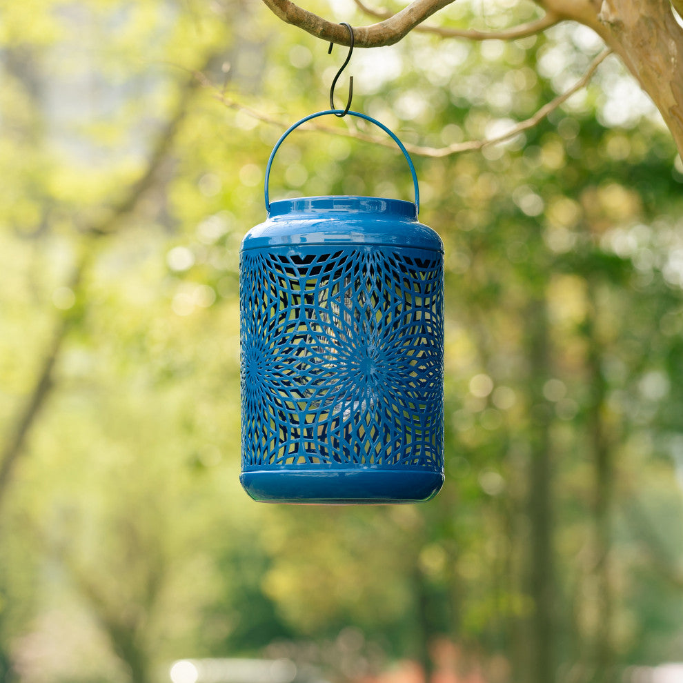 Metal Cutout Solar Powered Hanging Lantern, 2-Piece Set