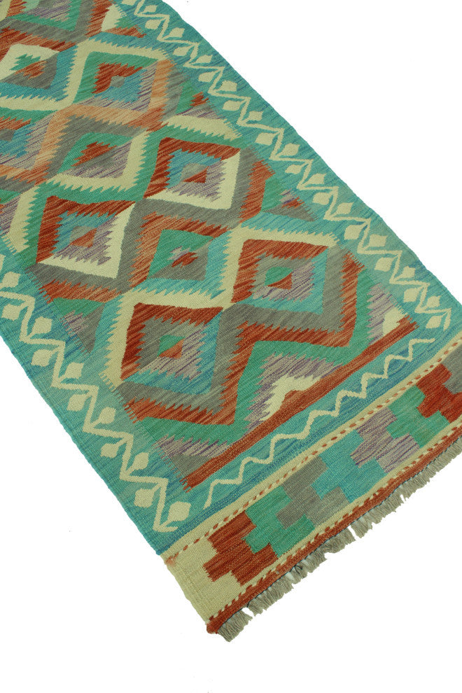 Sun Faded Kilim Mustafa Light Blue/Rust Runner, 2'6x7'11